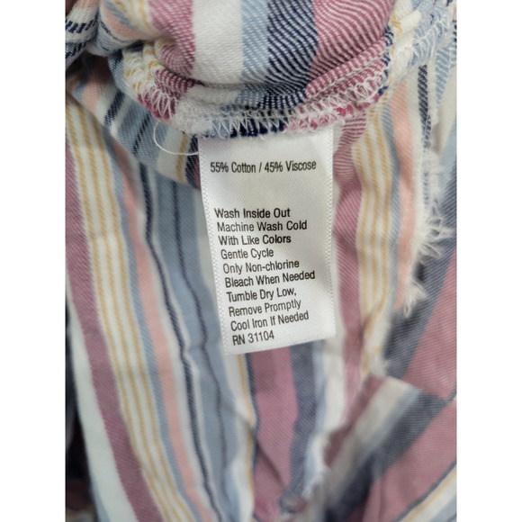 True Craft Striped Button Up Shirt Womens Plus Size 2X Frayed Hem Casual Boho - Picture 4 of 6